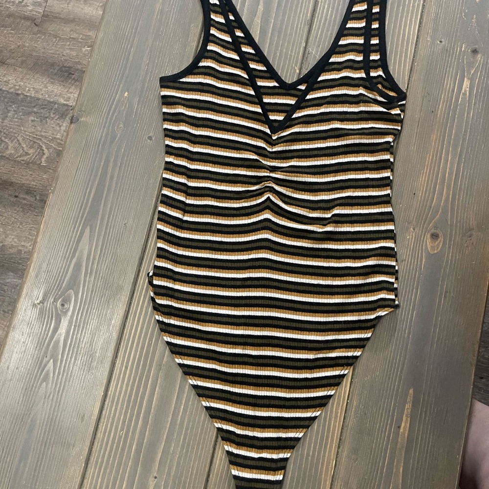 Striped Black and Tan Kids One Piece